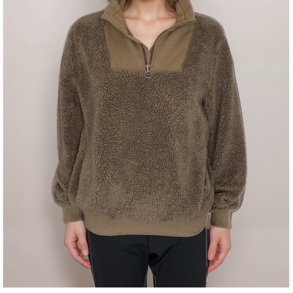 2/$30 Sweaty Betty Sherpa Sweater Sz XS Brown Deep Pile MISSING DRAWSTRING